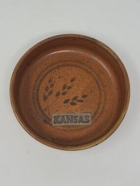 Flint Hills Clay Works Kansas Bowl Pottery wheat brown 7 inches
